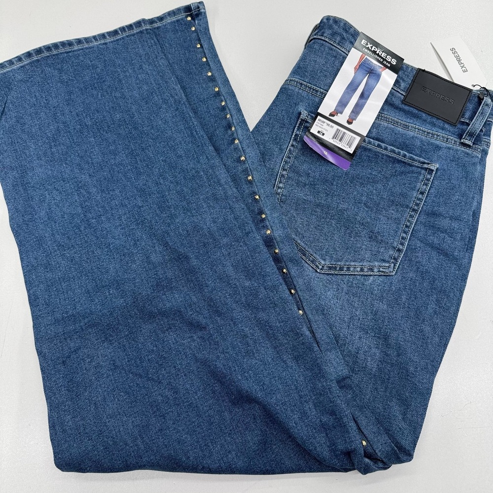 NEW Express Embellished Jeans WOMENS Blue Medium Wash Studs SIZE 16 INSEAM 30"